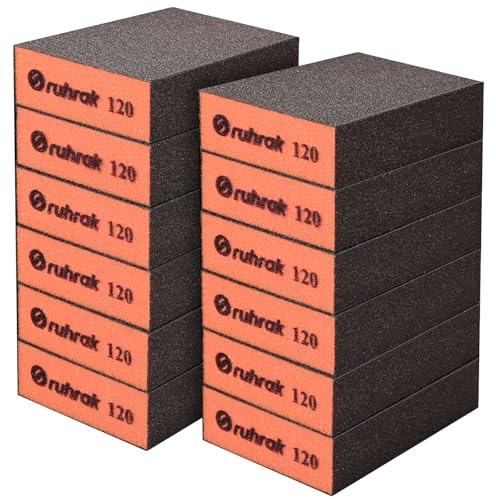 Sruhrak Sanding Block 12 Pieces Hard Sanding Sponges, 120 Grits Wet Dry Reusable Sanding Pads for Wood, Plastic, Drywall and Metal Polis