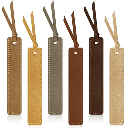MIXVOVA 6 Pcs Leather Bookmark with Tassel, Classic Style Bookmark, 0.05 Inches Thin Handmade Stitched Bookmarks for Men, Book Marks for Reading, Gifts for Book Lovers, Readers (Light Retro)