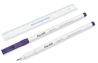 Ezy-Aid Lot de 10 marqueurs stériles pour la peau | Encre violette de gentiane, règle dans un emballage stérile, emballés individuellement | Pointe fine, régulière, extra fine et large | Non toxique,