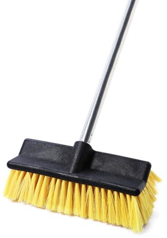 Yocada Deck Brush with 4-Section Extendable Handle Floor Scrub Brush | Soft &Medium Bristles Non-Slip Grip for Outdoor Deck Patio Bathroom Garage Concrete Cleaning 54.3 Inch