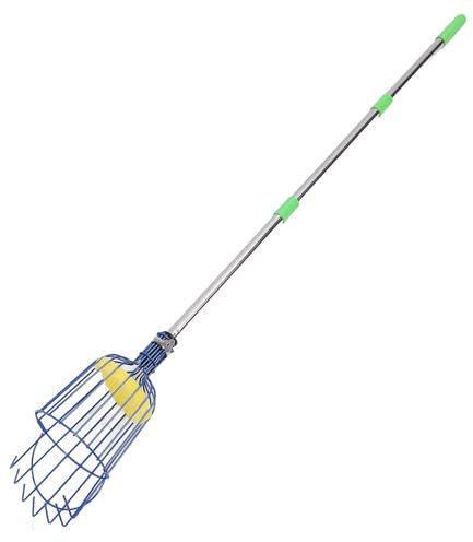 CDQL Stainless Steel Fruit Picker Tool with Basket Pole, Easy to Assemble Fruits Catcher, Fruit Picker Pole Tool, Length Adjustable Tree Picker for Orange, Pear, Lemon