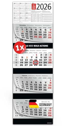 Primus Print Calendrier mural XXL 2026 – Calendrier mural 4 mois – Avec curseur de date, calendrier à suspendre – Avec jours fériés et vacances – Différents motifs – 1 calendrier