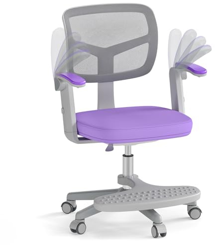 COSTWAY Kontorsstol för barn, sitthöjd 41–52 cm, justerbar höjd, barnskrivbordsstol med fällbart armstöd och fotstöd, snurrstol med hjul, kontorsstol för pojkar och