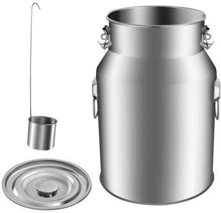 Jarra de leche de acero inoxidable de 28 L, hermética, con tapa, jarra de leche con tres clips de cierre y junta de silicona para transportar o almacenar