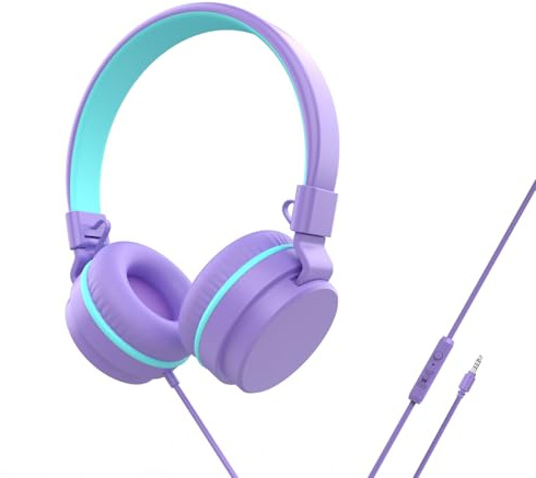 Kids Headphones Wired,On-Ear Wired Headphones for School,Safe Volume Limited 85/94dB,HD Mic Stereo Sound Girls Boys Wired Headphone for Kids,Foldable Headset for Travel Computer Plane Tablet (Purple)
