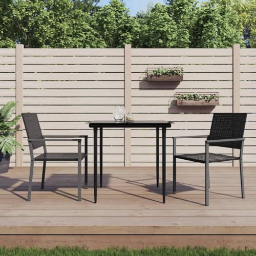 IBUQDDV Gartenstühle 2 STK. Schwarz 54x62,5x89 cm Poly Rattan PE Geflecht Stahlrahmen Wetterfest Bequem mit Armlehnen für Terrasse Balkon