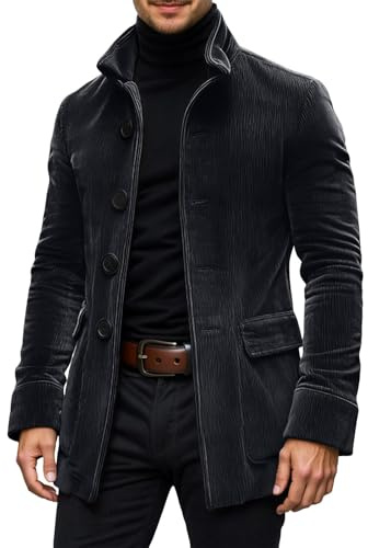 Generisch Veste de costume en velours côtelé pour homme - Style rétro - Blazer - Coupe droite - Avec poches - Veste d'hiver moderne - Veste de sport pour homme - Costume de mariage - Trench - Long col