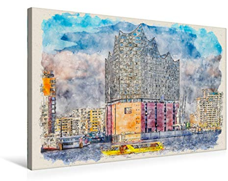 Premium Textil-Leinwand 75 x 50 cm Quer-Format Hamburg Elbphilharmonie | Wandbild, HD-Bild auf Keilrahmen, Fertigbild auf hochwertigem Vlies, Leinwanddruck von Peter Roder