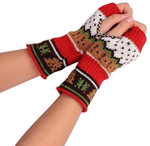Amorar Damen Mädche Winterhandschuhe Gestrickte Fingerlose Armstulpen Gestrickte Handstulpen Armwärmer Stulpen Fäustlinge Weihnachtsbaum-Handschuhe Halbfingerhandschuhe lang Handwärmer