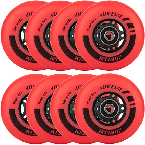 AOWESM Inline Skate Wheels, Outdoor & Indoor, 85A, 8-Pack (Red, 80mm)