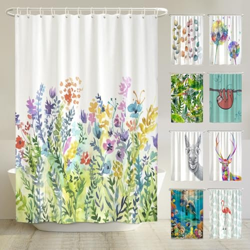 arteneur® - Tenda da doccia antimuffa, 180x200 cm, materiale riciclato Öko-Tex Standard 100, orlo zavorrato, non trasparente, impermeabile, lavabile, con 12 anelli ed e-book, motivo: fiori colorati