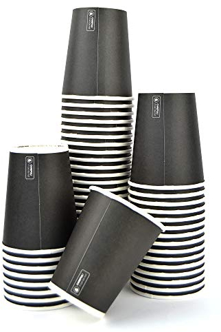 SDG 100 vasos negros de papel de 9,5 cm de alto x 7,5 cm de diámetro. Ideal para bebidas calientes como café, capuchino y tisana.