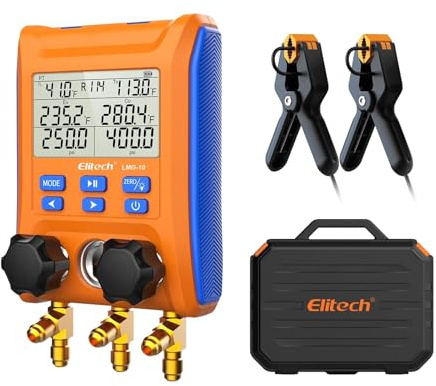 Elitech Kältetechnik die Monteurhilfe Manifold Gauge Set, Hochpräzises Vakuum Drucktemperatur Lecktester Tester Digitales Messgerät für Kühlschränke LMG-10