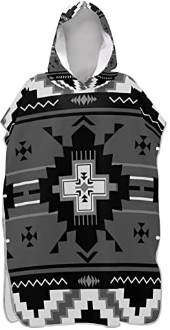 Vintage Ethnic Native Southwest American, Tribal Indian Aztec Textiles Adult Surf Poncho Changing Robe with Hood and Pocket,Quick-Drying Bathrobe,Microfiber Towel Wetsuit for Bath Beach Outdoor