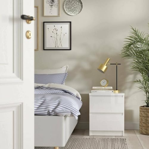 Dmora - Table de Chevet Garance, Commode Basse, Table de Nuit, étagère de lit, 50 x 40 h50 cm, Blanc Brillant