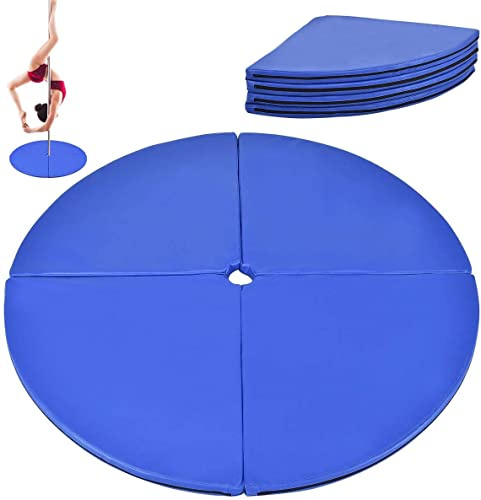 RELAX4LIFE Tapis de Pôle Dance Dia. 150CM Épaisseur 5CM, Mat Pôle Dance en Mousse et Cuir PVC pour Protection, Bleu/Rose (Bleu)