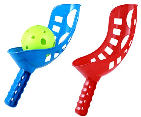 STOBOK Scoop Ball Set FüR Kinder - 3-Teiliges Outdoor Fangspiel Mit 2 Scoops in Blau Und Rot Und Einem Ball in Gelb Ideal FüR Garten- Und Strandspiele