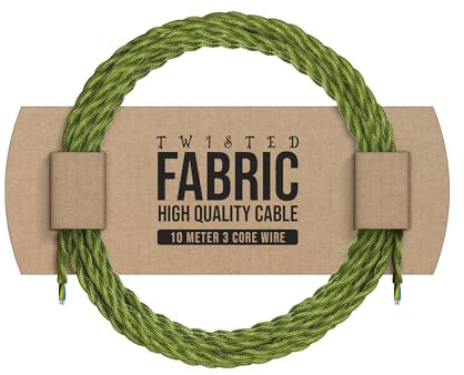 10 Meter Vintage 3 Core Light Green Colour Twisted Electric Cable Fabric Covered Wire Italian Braided 0.75 mm Electrical Cable Flexible Wire for Lighting Other Appliances