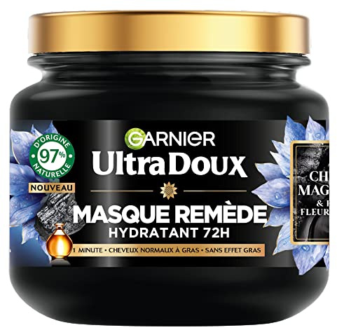 Garnier Ultra Doux - Masque Hydratant & Équilibrant au Charbon Magnétique & Fleur de Nigelle - Pour Cheveux Normaux à Gras - 340 ml