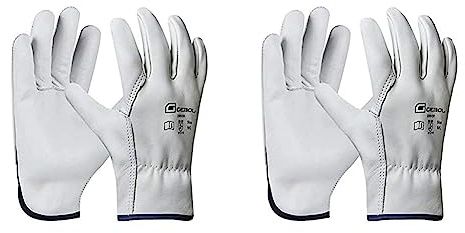 Gebol Driver | Arbeitshandschuhe aus Leder mit hoher Widerstandsfähigkeit | Lederhandschuhe für Herren | Größe L (Gr 9) | Weiß | 1 Paar (Packung mit 2)