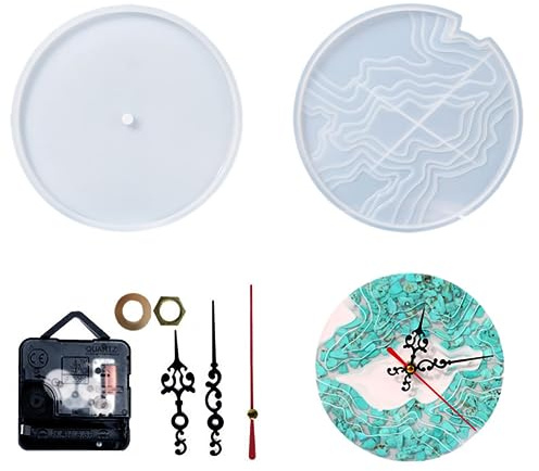JAWSEU Uhr Harzformen Wanduhr Gießform, Epoxy Clock Silikonharz Form Kit mit Langschaft Uhrwerk Silikonformen Epoxidharz Uhr, Ozean Wanduhr Gießharz Resin Formen Uhr Silikon Gießform Clock Mold
