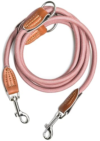 Leisegrün Hundeleine kleine Hunde leicht, 3-Fach verstellbar 2m, Rosa | Hausleine, Kurzführer & Führleine für den Hund: rund geflochtenes Nylon Paracord Seil, 1m–1,8m, Umhängeleine, Welpenleine