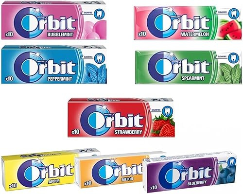 Wrigley's Orbit - Goma de mascar (paquete de 30) Pick and Mix de menta, menta verde, sandía, fresa, menta, arándano, melón, manzana, ayuda a mantener los dientes limpios y la boca fresca