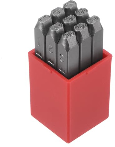 sourcing map 9-teiliges Zahlenstempel-Set, 4 mm, Umkehrstanzer, Werkzeugstahl, 0–9, Stanzwerkzeug, Metallstempel-Set, Hammer, Handstanzer für Metall, Kunststoff, Holz, Leder, Messing, Stempeln