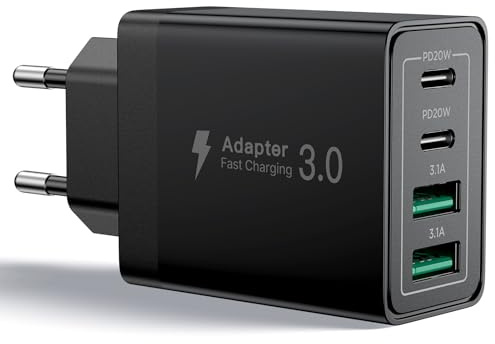 Aioneus Chargeur USB C, 40W 4 Port Prise USBC Chargeur Rapide iPhone, 3.1A PD+QC Type C Adaptateur Multi Secteur Chargeur pour iPhone16 15 14 13 12 11 Pro Max X XS XR 8 7 6S Plus Mini SE,iPad,Samsung
