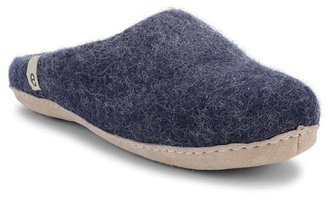 egos Pantuflas azules para hombre y mujer con lana 100 % natural, cómodas zapatillas de cabaña para verano e invierno, azul, 39 EU