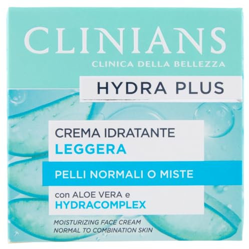 CLINIANS | Hydra Plus Crema Viso Idratante Leggera, Dermatologicamente Testato, Made in Italy, 50 ml