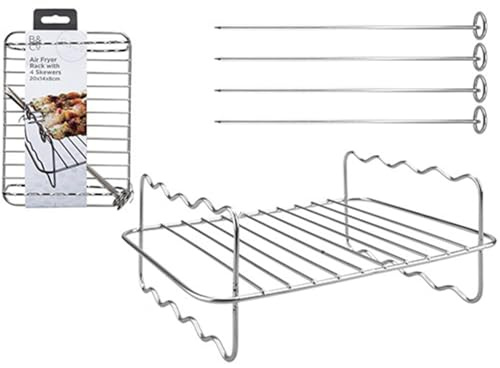 Rectangle Air Fryer Skewer Grill Rack with 4 Metal Kebab Vegetable Skewers 20cm x 14.5cm x 8cm