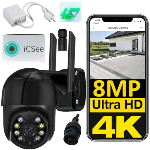 Sone Smart One 4K 8MP WLAN IP Kamera Outdoor – PTZ Überwachungskamera – 360° drehbar, Nachtsicht IR/Farbe, Bewegungserkennung, 2-Wege-Audio, wetterfest IP66