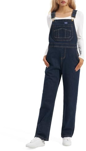 HISEA Stretchy Denim Overalls for Women, Womens Jean Bib Overall with Loose Fit, Ladies Straight Relaxed Overalls for Work
