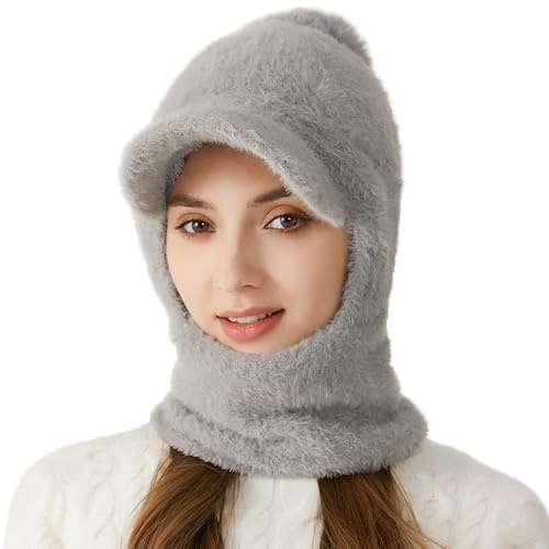 Rayson Wintermütze Damen Warme 3 in 1 Strickmütze Schal Set Dehnen Beanie mit Bommel für Outdoor-Sportarten