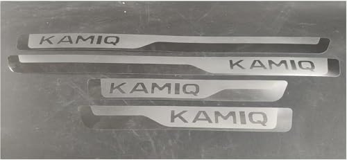 XIAOYUN 4 Pièces Voiture Inoxydable Plaques de Protection pour Skoda Kamiq 2018-2022 2023 2024 Garnitures de Seuil PortièRe Voiture Protection Pédales, Bienvenue Bandes de Seuil