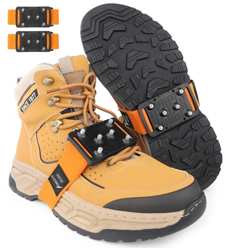 SHEEFLY Steigeisen, verbesserte Mikrospikes mit mittelhoher Sohle, leicht drehbare Eisgriffe für Schuhe und Stiefel mit verstellbaren Riemen, Schneegriffe, Eistraktionsstollen für Damen, Herren,