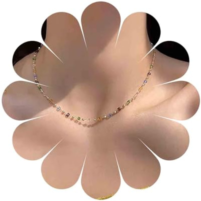Aneneiceera Bohemia Bunte Kristall Choker Halskette - Regenbogen Samen Perlen Multi Farbe Strass Winzige Farbige Perle Kragen Schmuck Für Frauen