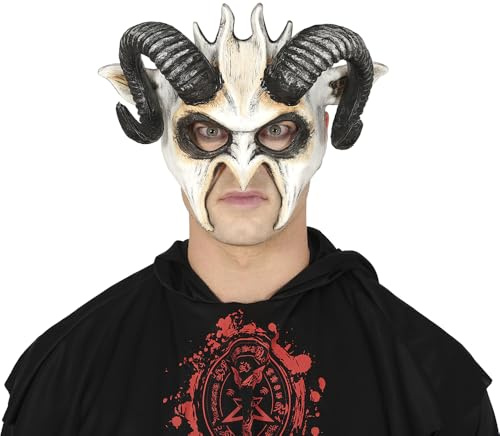 FIESTAS GUIRCA | Media Máscara Blanca con Cuernos (Talla Única) - Accesorio de Disfraz para Halloween y Fiestas de Animales - Ideal para Blanco y Negro
