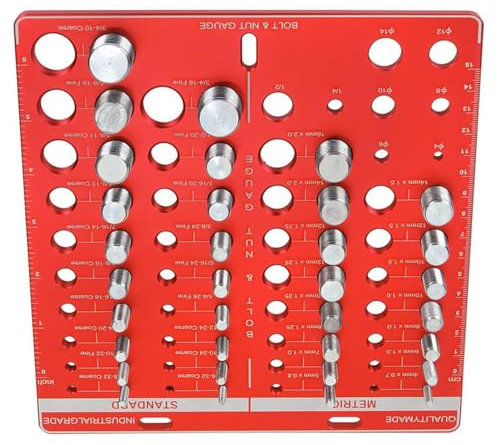 Gearwell 34 Gewindeprüfer für Muttern und Schrauben, Aluminiumlegierung, Standardgröße, Zoll- und metrische Gewinde-Identifizierungslehre, Gewindelehre, SAE- und metrische