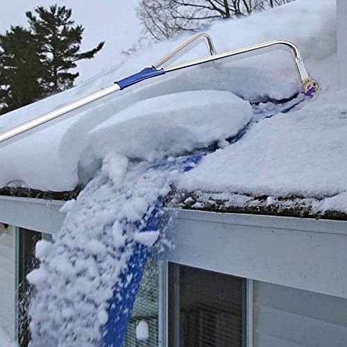 Strumento di rimozione della Neve dal Tetto, Pala da Neve in Alluminio AntiGraffio e Leggera con Impugnatura Antiscivolo Regolabile a 4 Pali, Ruote più Larghe e Lama Larga per la rimozione d
