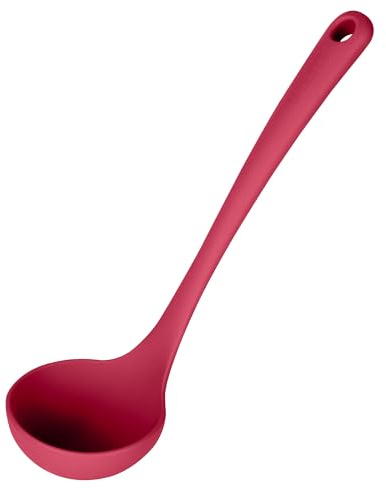 2.6oz Small Silicone Soup Ladle: U-Taste 600ºF Heat Resistant Non-Stick Kitchen Deep Serving Spoon, Soft Cooking Utensil with Non-Slip Solid Handle for Mixing Sauce Stew Gravy (11in, Red)