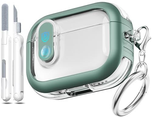 MHYALUDO per Airpods Pro 2a generazione Custodia con blocco di sicurezza, compatibile con Airpods Pro 2a/1a Generazione, TPU trasparente, custodia antiurto di livello militare. verde mela