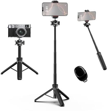 COMAN MT30-Pro Extendable Phone Tripod, 61cm Cell Phone Tripod Stand for iPhone with 360° Ball Head, Selfie Stick Vlog Stand with Remote, Tripod for iPhone 16/15/14/13/12 Pro Max/Android, Black