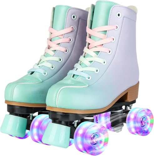 XUDREZ Roller Skates Roller Shoes Green Purple Double Row Roller Shoes Kids Roller Skates Youth Men And Women Beginners Luminous RollerShoes 34