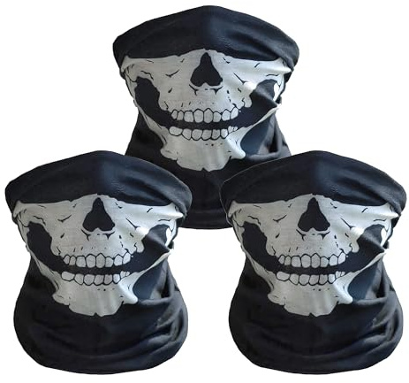 OVISEEN Pasamontañas Calavera Motocicleta 3 Piezas - Balaclava Transpirable con Diseño Esqueleto para Moto, Esquí, Ciclismo y Halloween - Máscara Multifuncional Talla Única Adultos (Negro)