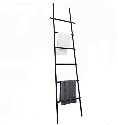 HADECOLL Porte-Serviettes Mural À 6 Niveaux avec Ventouse, Échelle À Serviettes Autoportante en Métal, Porte-Serviettes De Salle De Bain Polyvalent, Noir, Noir