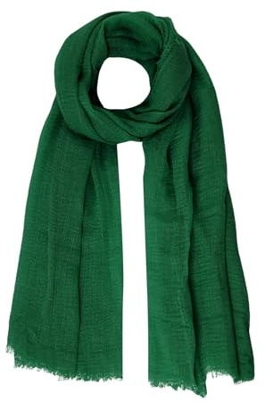 Nydotd Women Summer Cotton Linen Scarf Crinkle Long Beach Shawl Wrap hijab with Fringe (Green, 71 x 35 Inch)