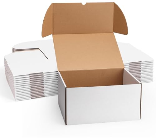 HORLIMER Scatole di Cartone, Scatole Portaoggetti in Cartone Bianca Ondulata, 30.5x25.4x15.3cm Confezione da 15