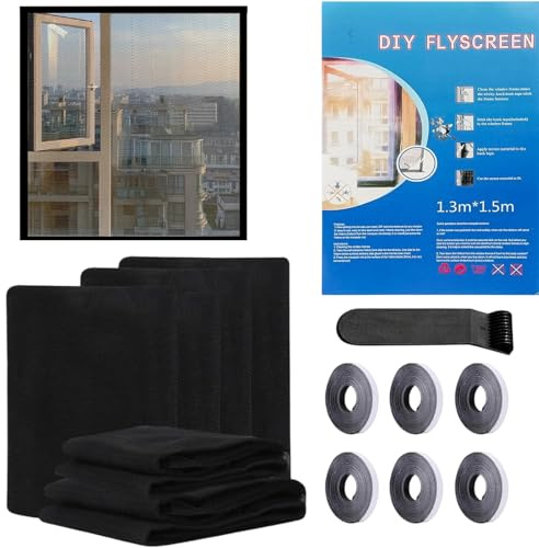 Ceeyoll, Paquete de 6, Mosquiteras para Ventanas, Mosquitera, Tela Mosquitera, Transpirable, Alta Densidad,130 X 150cm, Mosquitera Ventana, Mosquitera para Todas las Ventanas, Color Negro